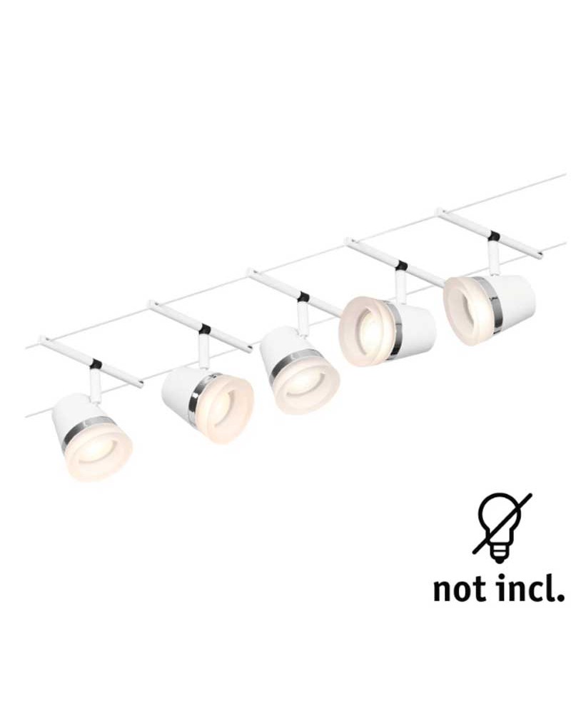 Sistema de cable blanco mate con pantallas blancas mate y opal 5 focos máx. 10W GU5.3 DC