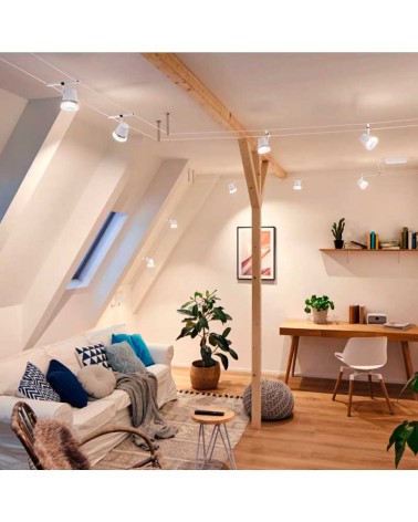 Sistema de cable blanco mate con pantallas blancas mate y opal 5 focos máx. 10W GU5.3 DC