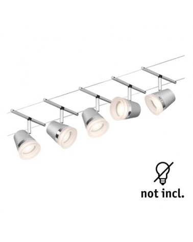 Nickel mate cable system with matte white and opal shades, 5 spotlights max. 10W GU5.3 DC