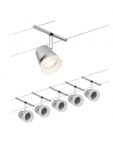 Nickel mate cable system with matte white and opal shades, 5 spotlights max. 10W GU5.3 DC