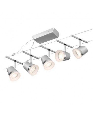 Sistema de cable níquel mate con pantallas blancas mate y opal 5 focos máx. 10W GU5.3 DC