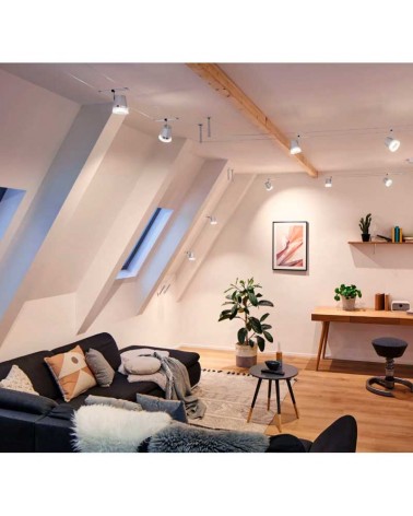 Sistema de cable níquel mate con pantallas blancas mate y opal 5 focos máx. 10W GU5.3 DC