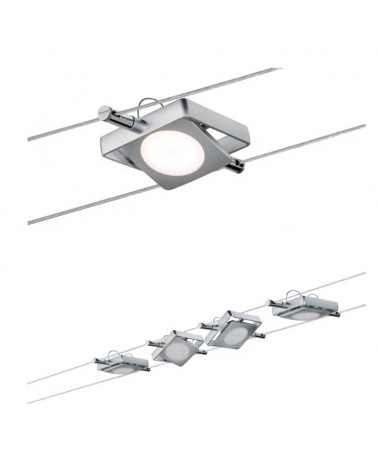 Square frame matt chrome cable system LED 4x4W 230 / 12V DC