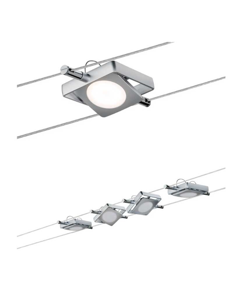 Square frame matt chrome cable system LED 4x4W 230 / 12V DC
