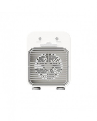 Mini portable fan 3W humidifier mode rechargeable battery adjustable position and speed white finish