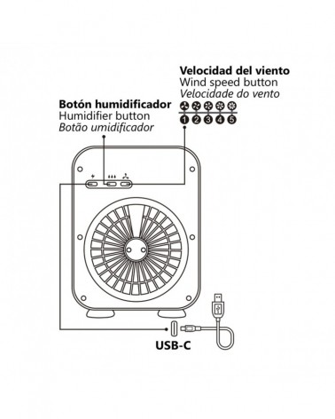 Mini ventilador portátil 3W modo humificador batería recargable posición y velocidad regulables acabado arena