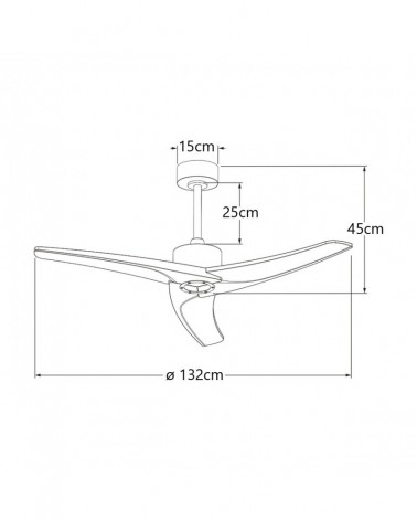 Mid-Century Modern style ceiling fan without light, 40W Ø132cm DC motor, natural wood finish