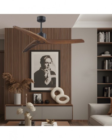 Mid-Century Modern style ceiling fan without light, 40W Ø132cm DC motor, natural wood finish