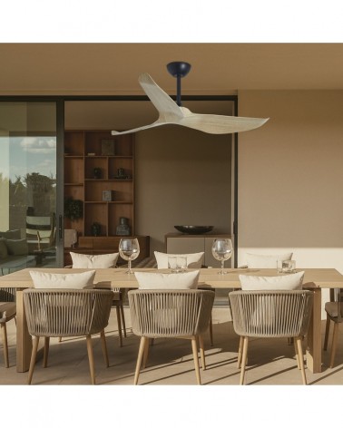 Ventilador de techo sin luz 40W Ø132cm Minimalista motor DC regulable acabado negro y madera clara