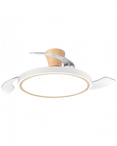 Ventilador de techo 30W con aspas retráctiles y LED 33W 4939Lm CCT mando a distancia color blanco y madera