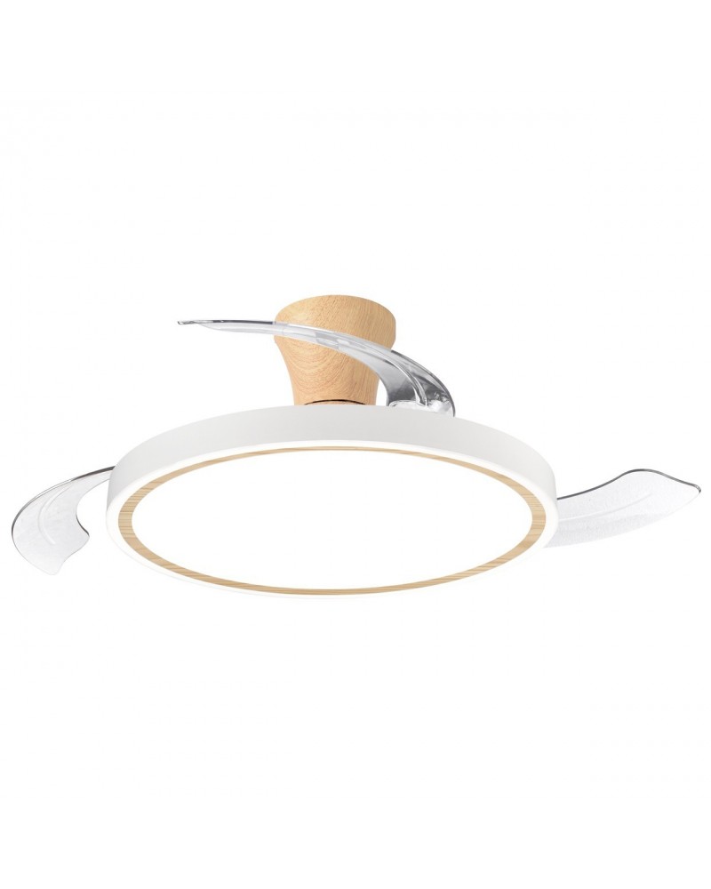 Ventilador de techo 30W con aspas retráctiles y LED 33W 4939Lm CCT mando a distancia color blanco y madera
