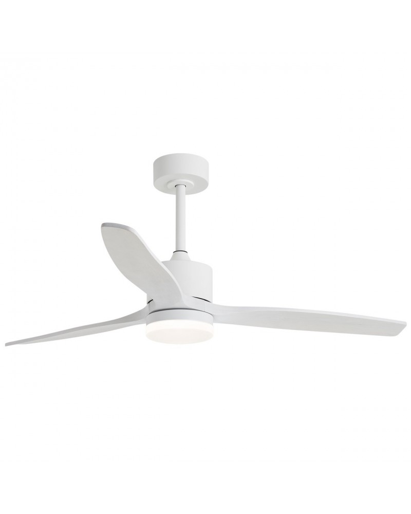 Ceiling fan 40W Ø132cm LED light 20W 2437Lm DC motor DIMMABLE white metal and wood finish