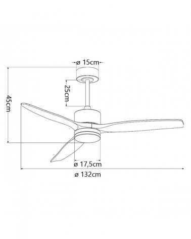 Ventilador de techo 40W Ø132cm luz LED 20W 2437Lm motor DC REGULABLE acabado metal y madera blancos