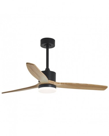 Ventilador de techo 40W Ø132cm luz LED 20W 2437Lm motor DC REGULABLE acabado metal negro y madera clara