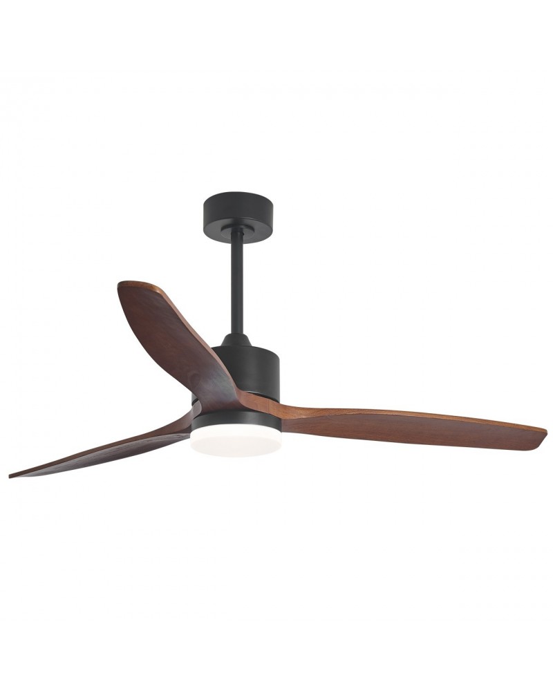 Ceiling fan 40W Ø132cm LED light 20W 2437Lm DC motor DIMMABLE black metal and dark wood finish