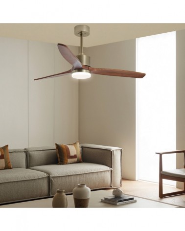 Ceiling fan 40W Ø132cm LED light 20W 2437Lm DC motor DIMMABLE brass and dark wood finish