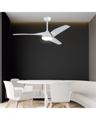 Ceiling fan with light and elegant lines, 30W DC motor and 18W LED, Ø132cm, white finish