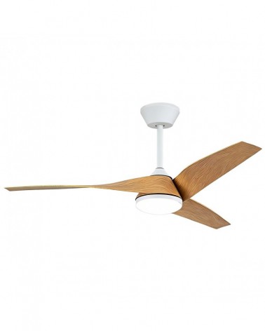 Ceiling fan with light and elegant lines, 30W DC motor and 18W LED, Ø132cm, white and wood finish