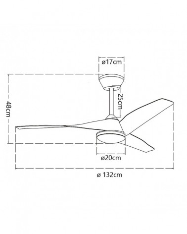 Ceiling fan with light and elegant lines, 30W DC motor and 18W LED, Ø132cm, white and wood finish