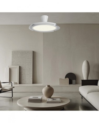 30W ceiling fan with retractable blades, 36W 8060Lm dimmable LED ceiling light, white finish