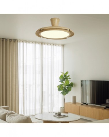 Ventilador de techo 30W PALAS RETRÁCTILES plafón LED 36W 8060Lm REGULABLE acabado madera