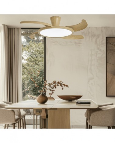 30W ceiling fan with retractable blades, 36W 8060Lm dimmable LED ceiling light, wood finish