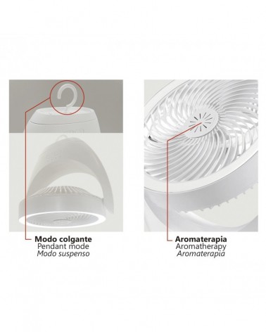 Ventilador portátil 4W con gancho para colgar LED 3W y batería recargable 200Lm 6000K 3 velocidades