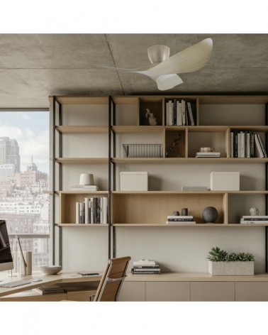 Ventilador de techo estilizado 30W Ø97cm motor DC regulable sin luz en acabado madera clara