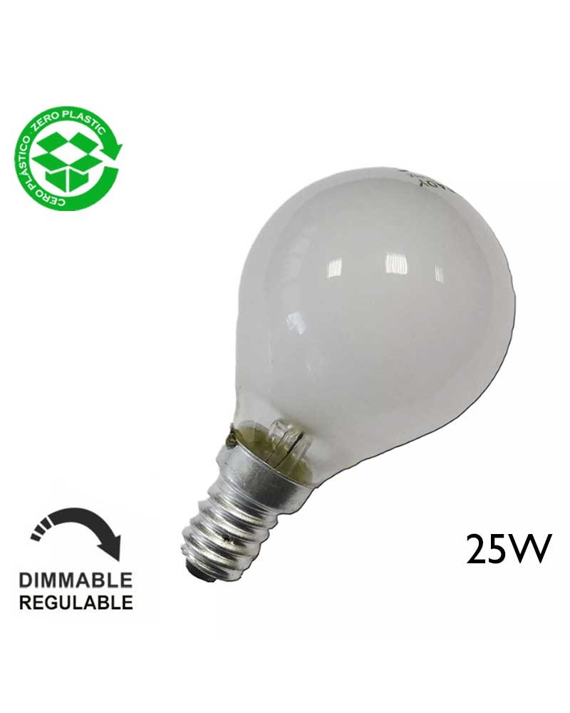 Bombilla incandescente esférica E14 25W mate regulable