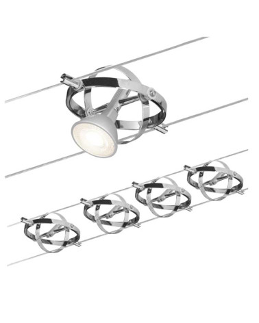Kit sistema de cable con círculos  cromado con 4 focos máx. 10 W GU5.3