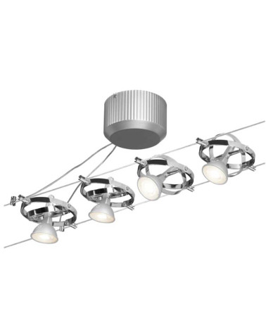 Kit sistema de cable con círculos  cromado con 4 focos máx. 10 W GU5.3