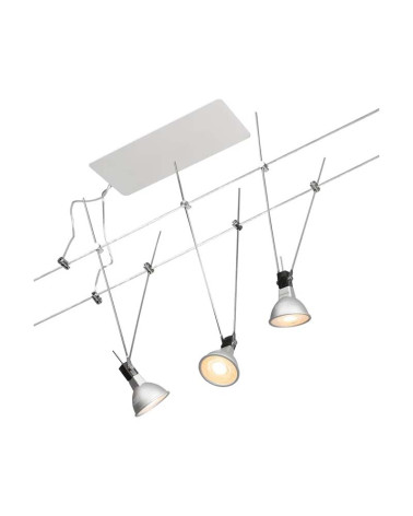 Cable system kit with 3 LED spotlights max. 3x5W GU5.3 chrome finish, transformer included