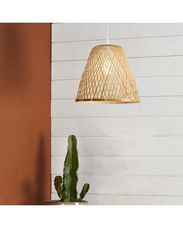 Lámpara de techo 55cm cónica pantalla de bambú trenzado E27 60W