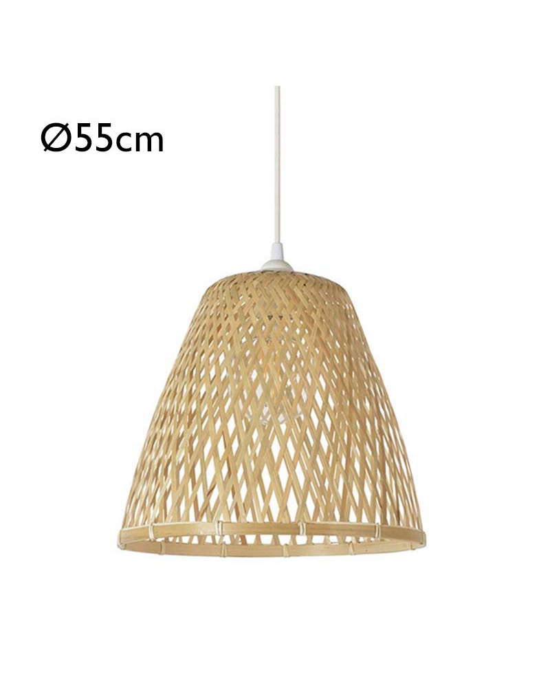 Lámpara de techo 55cm cónica pantalla de bambú trenzado E27 60W