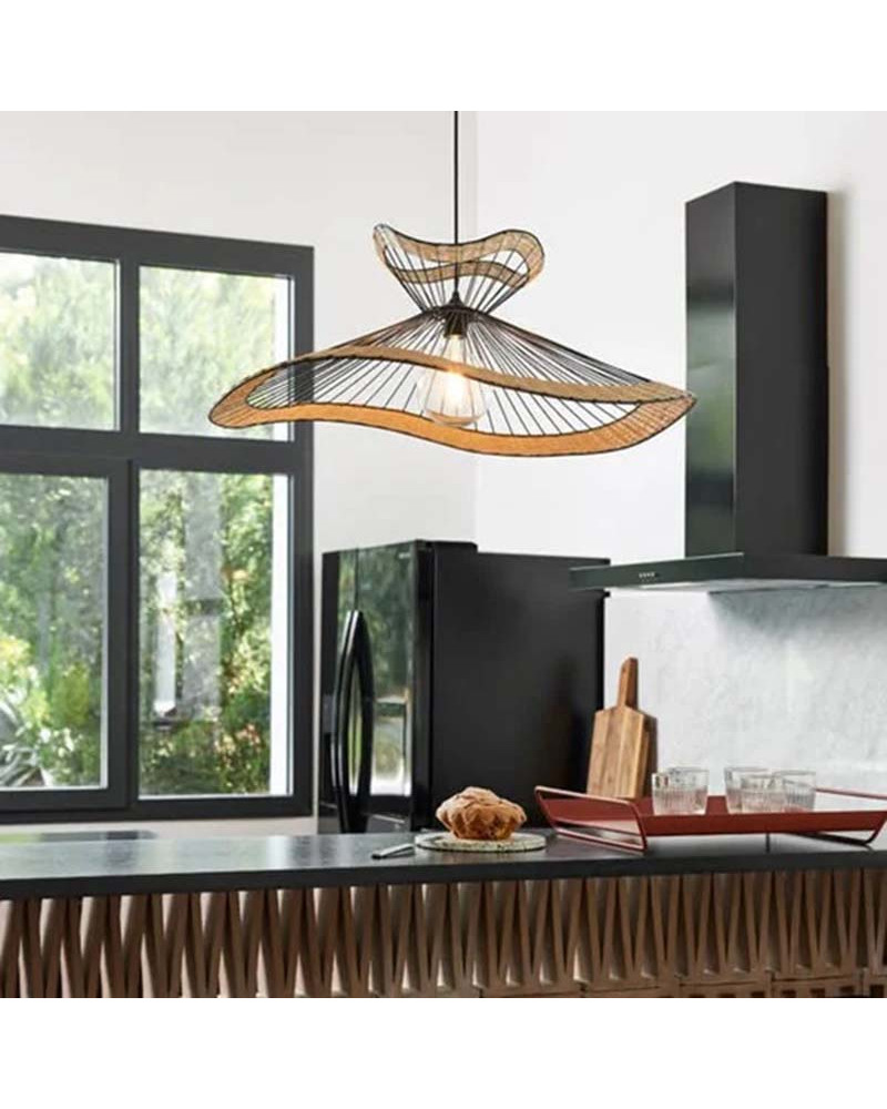 Ceiling lamp elegant design Ø78cm black metal rods and wicker 1xE27 60W