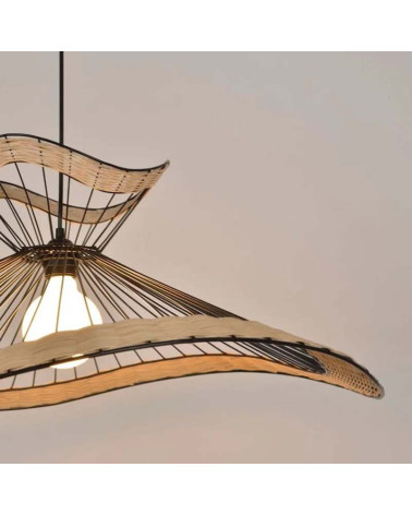 Lámpara colgante elegante Ø78cm varillas de metal negro y mimbre 1xE27 60W
