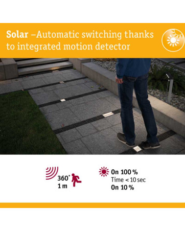 Recessed Solar LED 1,5W IP67 stainless steel. 3000K motion sensor