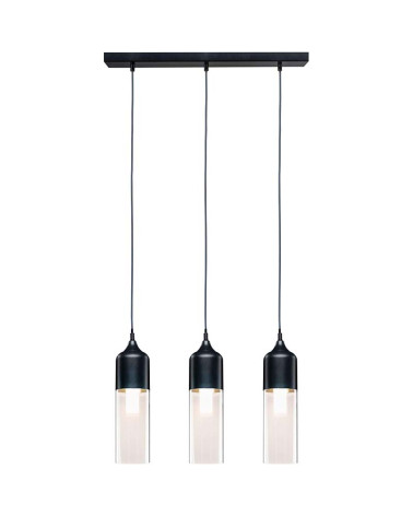 Pendant lamp in black metal and crystal 3x20W E27