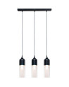 Lámpara 3 colgantes en metal negro y cristal 3x20W E27