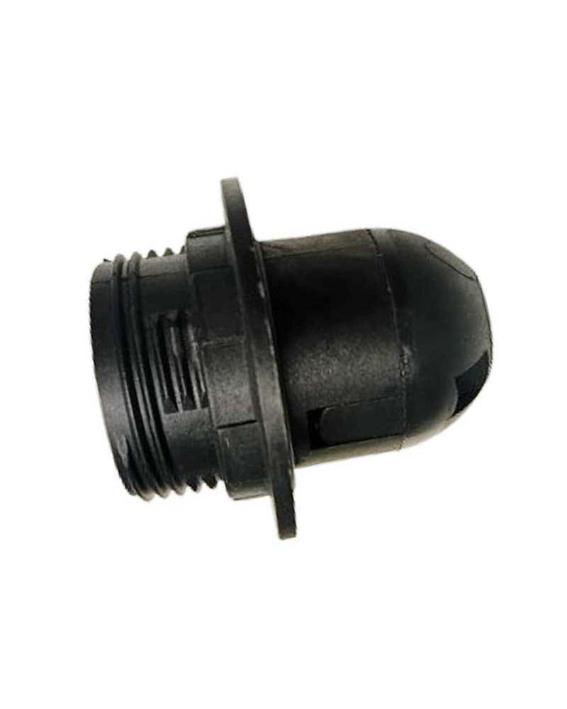 Black E27 socketed lamp holder with external socket and washer included