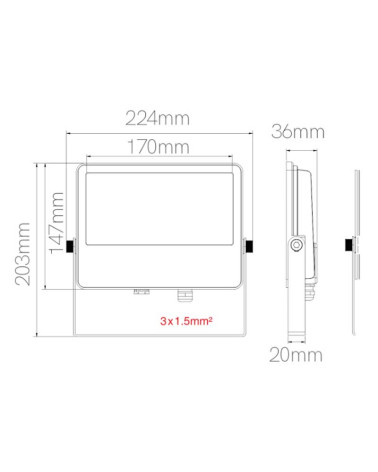 Outdoor projector 22.4cm 40W LED Switch CCT 3000K-4000K-5000K matte black finish