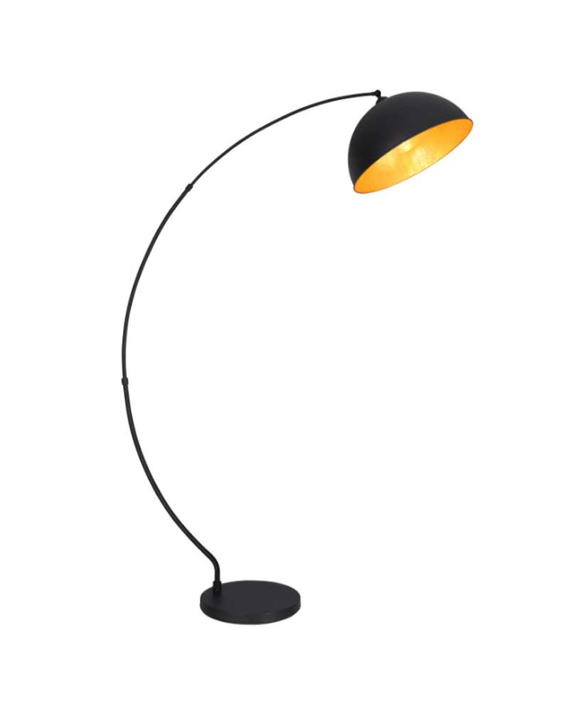 Lámpara de pie de arco de 182cm en metal negro y pan de oro E27 60W