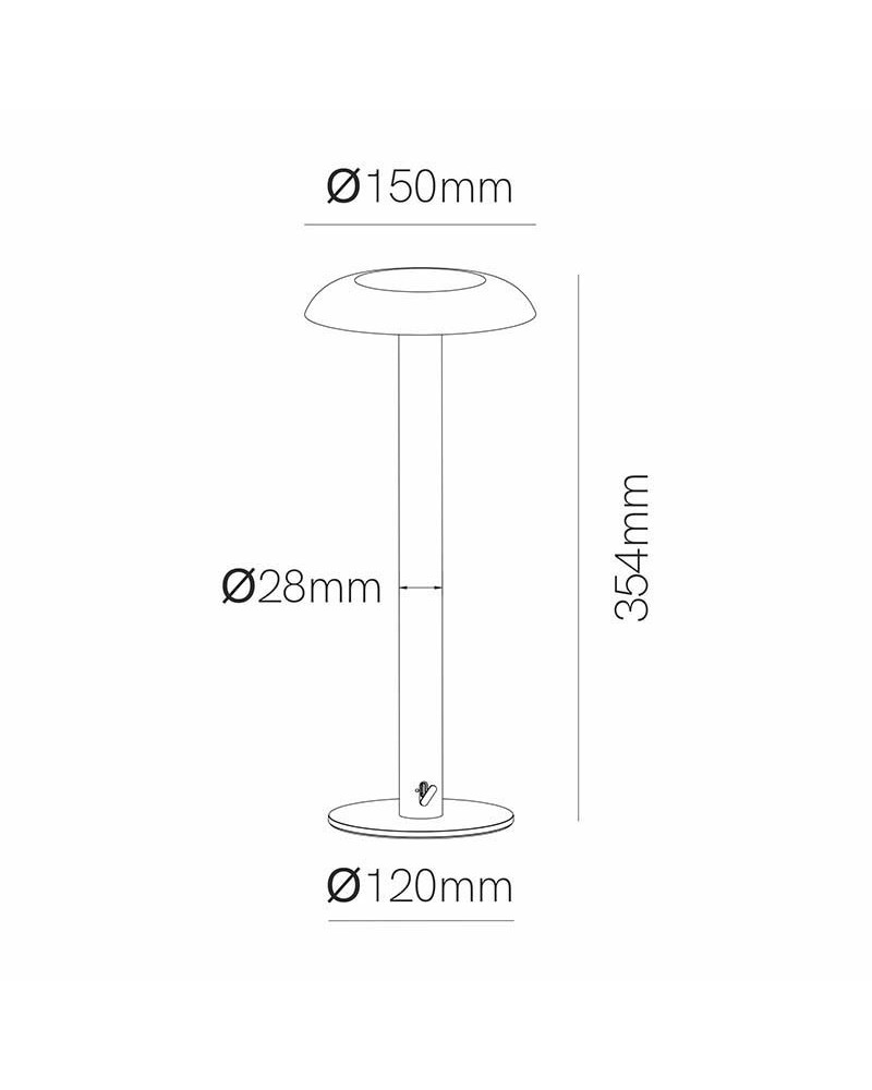 Lámpara de mesa de exterior regulable portatil  IP65 CCT con bateria 35 cm color blanco, negro, dorado y cobre