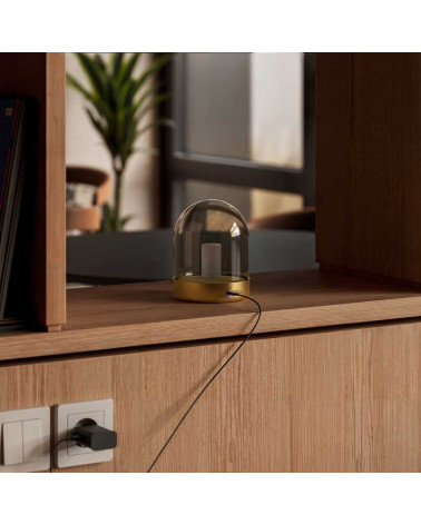 Portable adjustable outdoor lamp, brushed gold dome, IP54, battery rated, 2200K