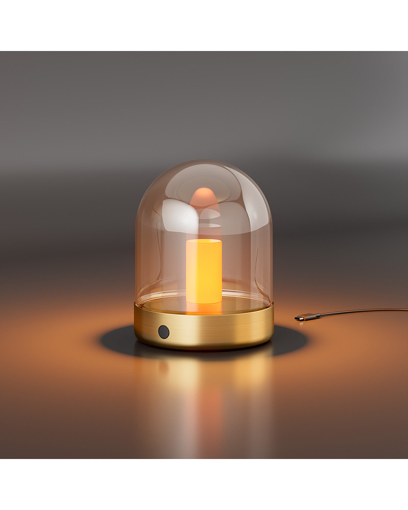 Portable adjustable outdoor lamp, brushed gold dome, IP54, battery rated, 2200K