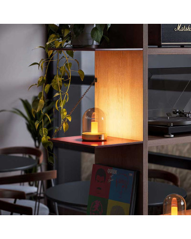 Portable adjustable outdoor lamp, brushed gold dome, IP54, battery rated, 2200K
