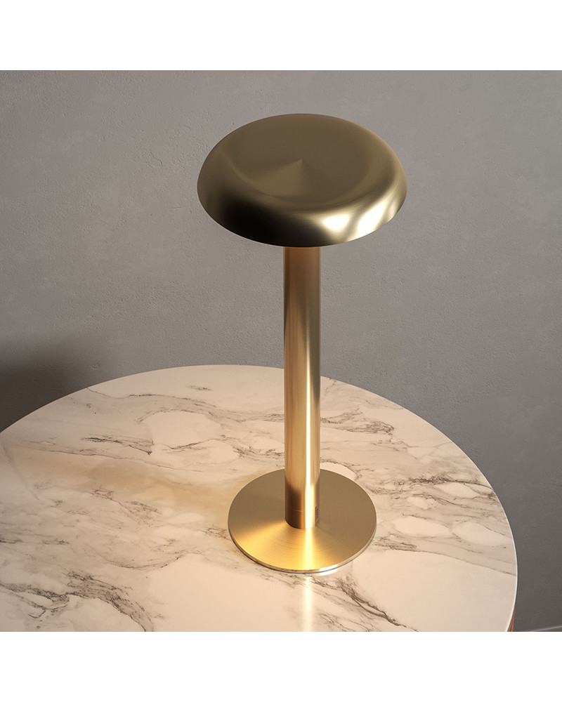 Lámpara de mesa de exterior regulable portátil IP65 CCT con bateria 35 cm color blanco negro dorado y cobre