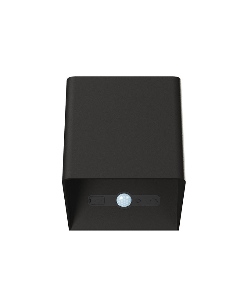 Outdoor wall light with battery, 10cm, top and bottom LED 6W, aluminum with presence sensor, white/black corten