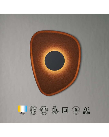 Aplique de Pared Moderno Ovalado LED 5W 3000K Fonoabsorbente Marrón IP20