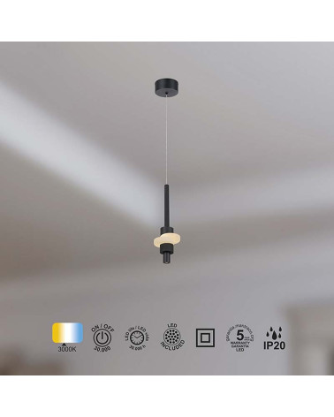 Modern LED Pendant Light 7W 3000K Black Finish IP20